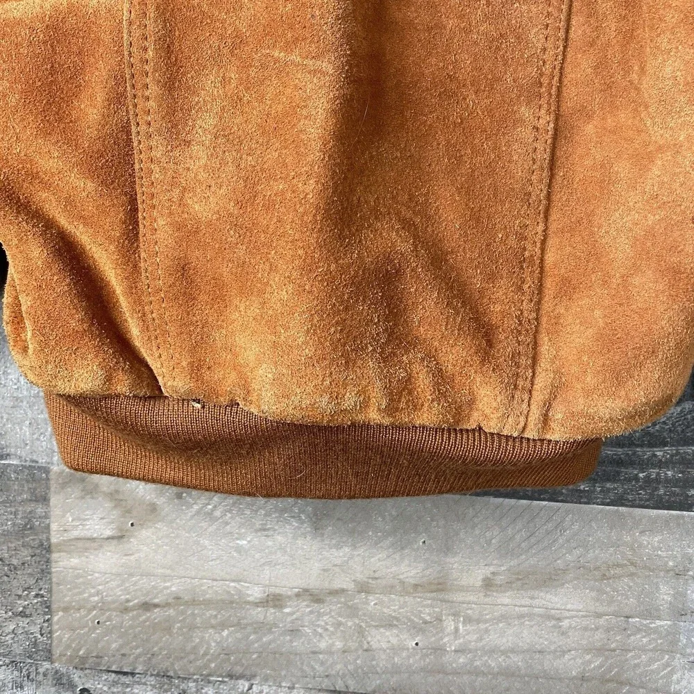 Vtg Hi Gear Mens S Rust Brown Leather Suede Jacket Lined Hooded Heavy‎ Western